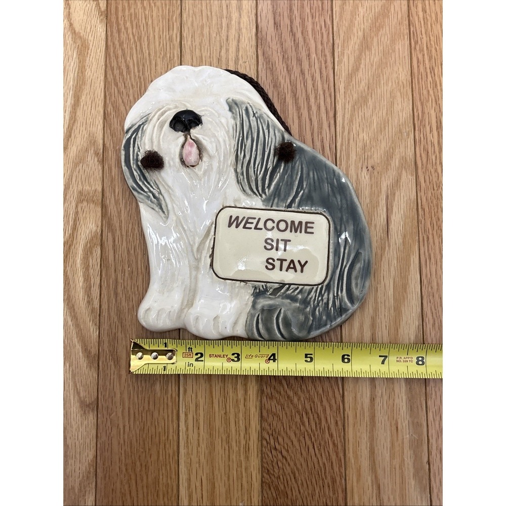 Vintage Smokey Mountain Pottery Shaggy Dog Ceramic Wall Art Hanging Plaque